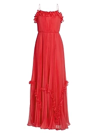 Shirred Ruffle Floor-Length Gown