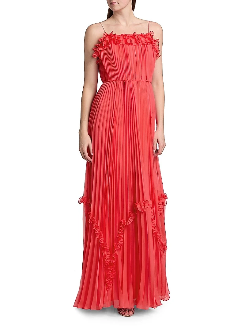 Shirred Ruffle Floor-Length Gown