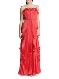 Shirred Ruffle Floor-Length Gown