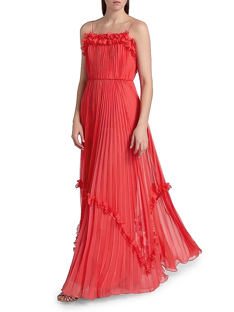 Shirred Ruffle Floor-Length Gown