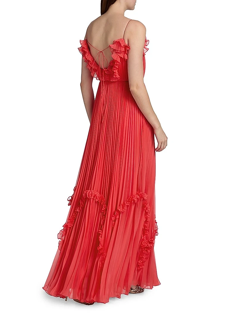 Shirred Ruffle Floor-Length Gown
