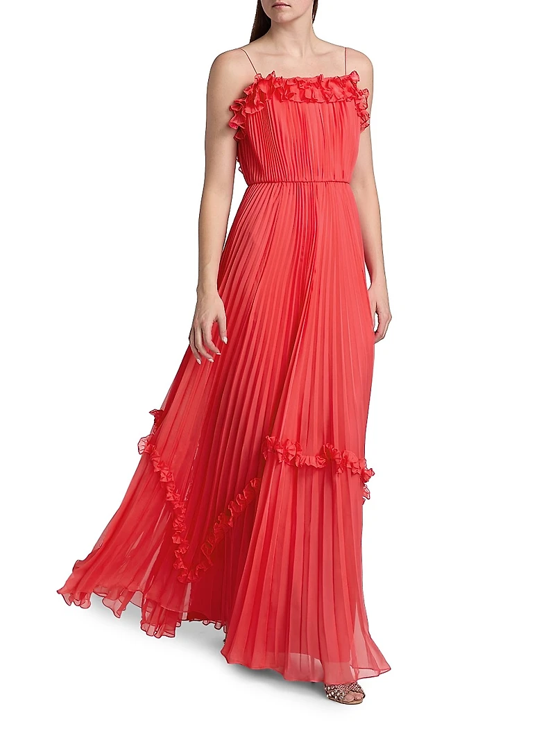 Shirred Ruffle Floor-Length Gown
