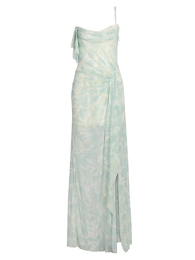 Mesh Sequin One-Shoulder Floral Gown