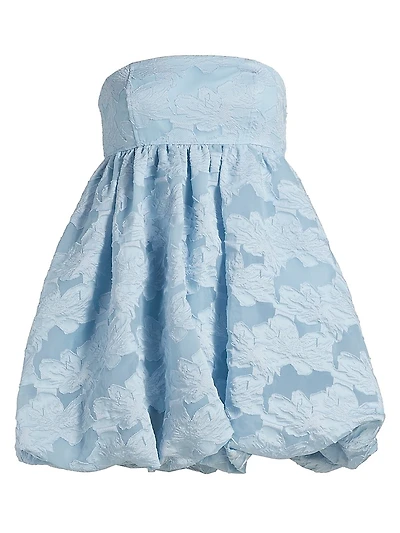 Floral Jacquard Organza Bubble-Hem Minidress