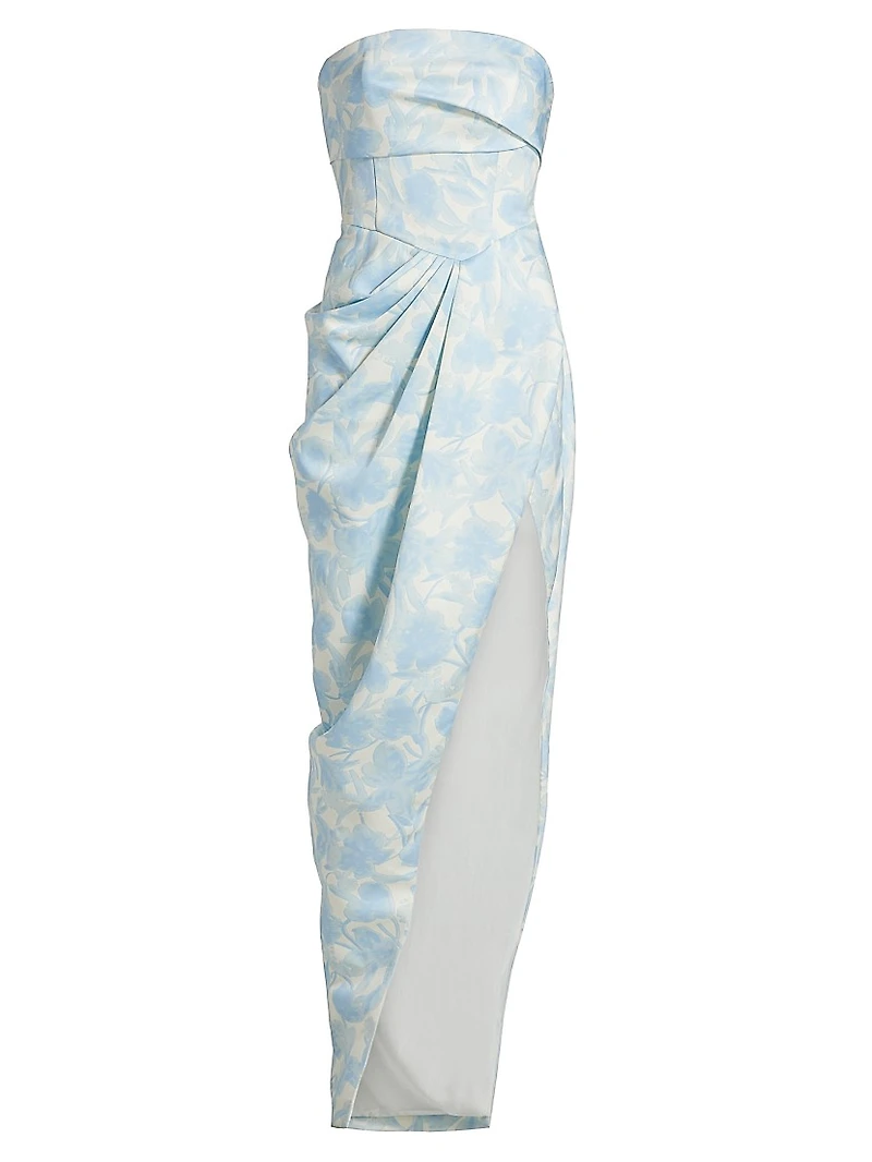 Gathered Floral Strapless Gown