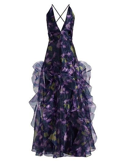 Printed Organza Sleeveless Gown