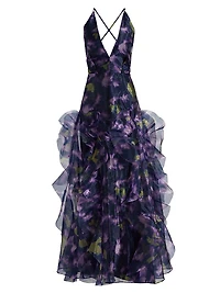 Printed Organza Sleeveless Gown