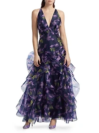 Printed Organza Sleeveless Gown