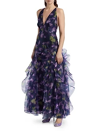 Printed Organza Sleeveless Gown