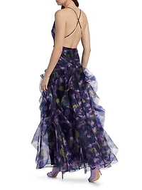 Printed Organza Sleeveless Gown