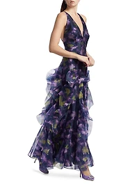 Printed Organza Sleeveless Gown