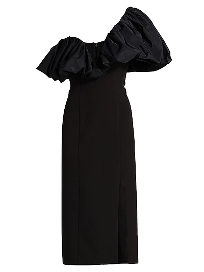 Satin Puff-Sleeve Cocktail Dress