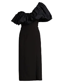 Satin Puff-Sleeve Cocktail Dress