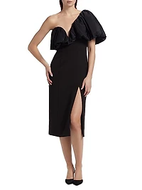Satin Puff-Sleeve Cocktail Dress