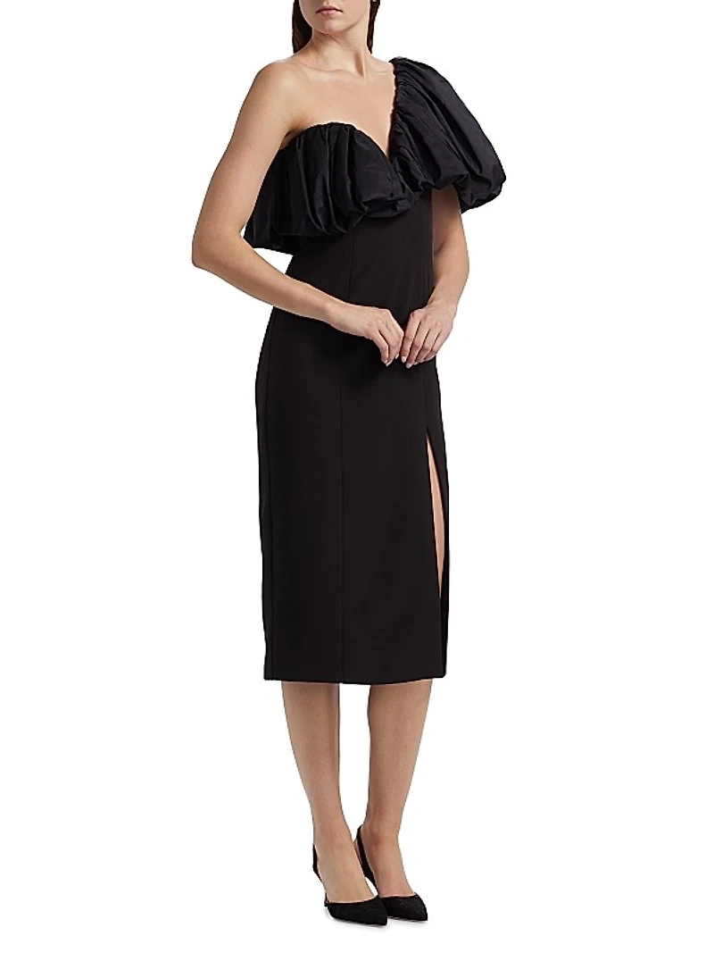 Satin Puff-Sleeve Cocktail Dress