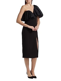 Satin Puff-Sleeve Cocktail Dress