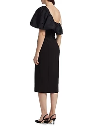 Satin Puff-Sleeve Cocktail Dress