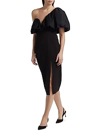 Satin Puff-Sleeve Cocktail Dress