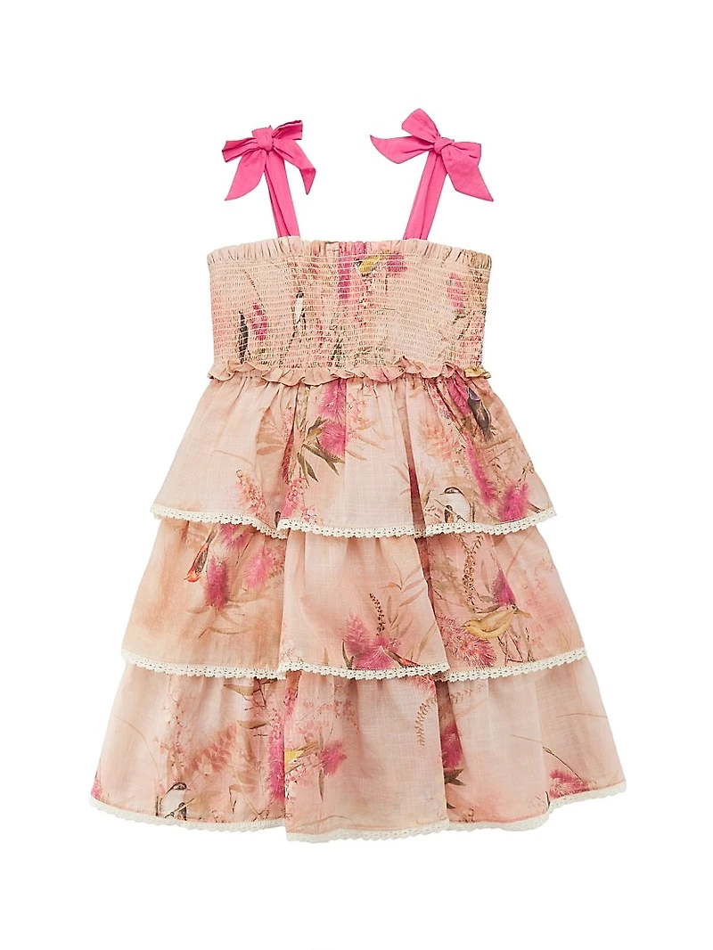 Girl's Botanical Floral Tiered Dress