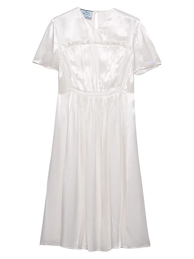 Embroidered Satin Midi-Dress