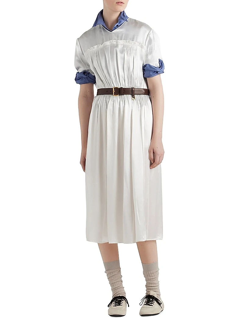 Embroidered Satin Midi-Dress