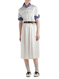 Embroidered Satin Midi-Dress