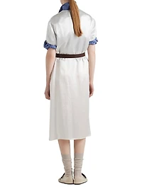 Embroidered Satin Midi-Dress