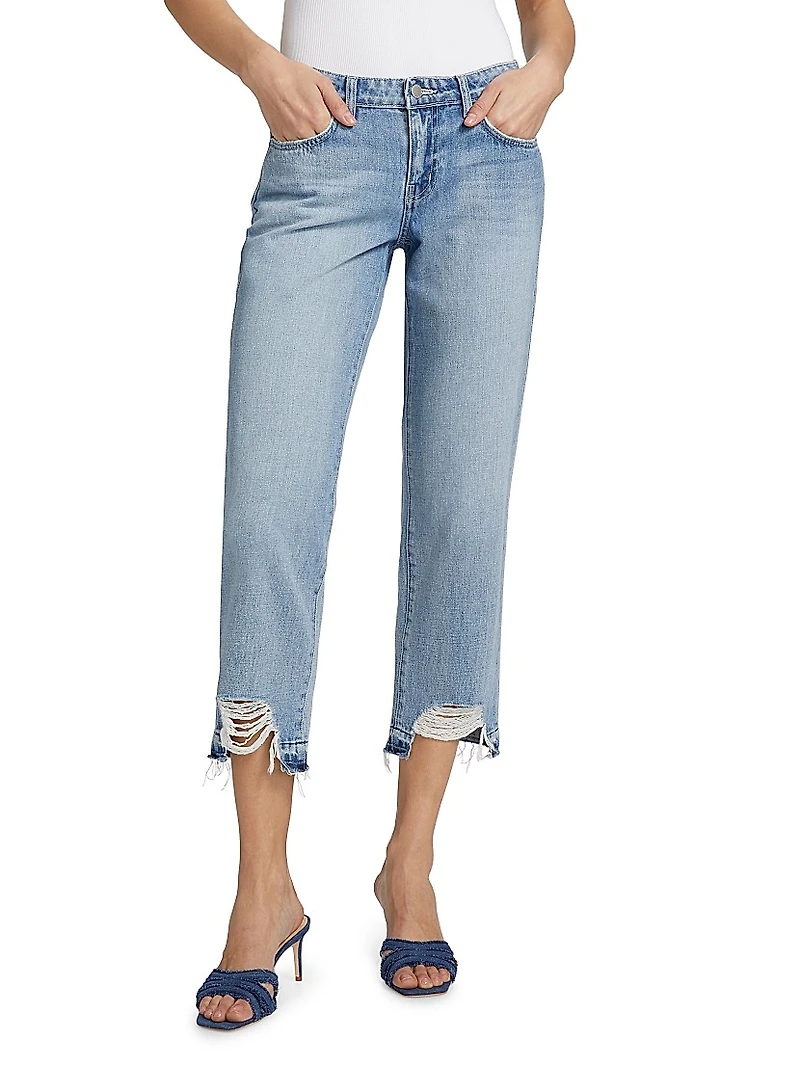 Blaine Distressed Denim Low-Rise Stovepipe Crop Jeans