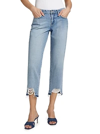 Blaine Distressed Denim Low-Rise Stovepipe Crop Jeans