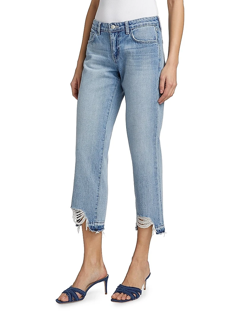 Blaine Distressed Denim Low-Rise Stovepipe Crop Jeans