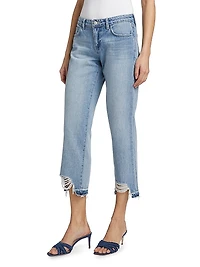 Blaine Distressed Denim Low-Rise Stovepipe Crop Jeans