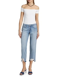 Blaine Distressed Denim Low-Rise Stovepipe Crop Jeans