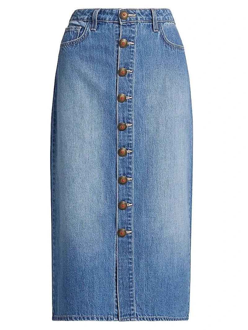 Kathleen Button-Front Denim Midi-Skirt