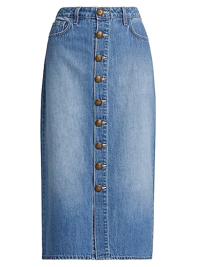 Kathleen Button-Front Denim Midi-Skirt