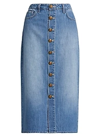 Kathleen Button-Front Denim Midi-Skirt