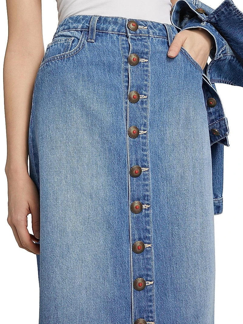 Kathleen Button-Front Denim Midi-Skirt
