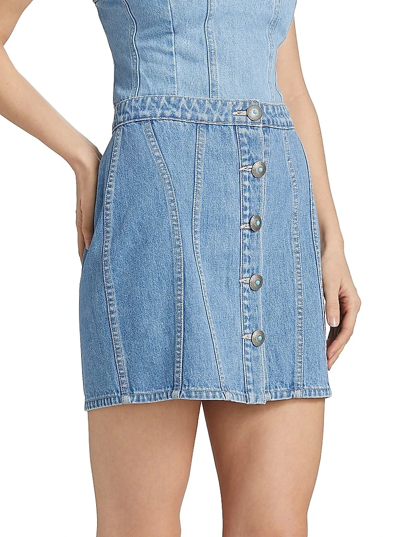 Phia Button-Front Denim Miniskirt