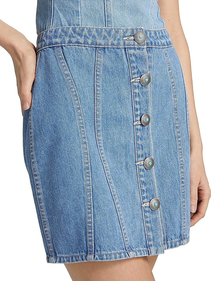 Phia Button-Front Denim Miniskirt