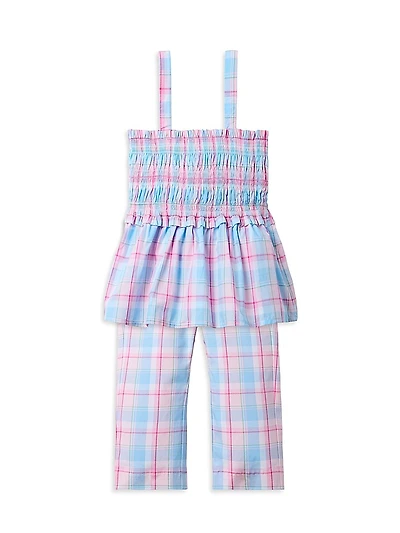 Little Girl's & Madras Plaid Top Pants Set