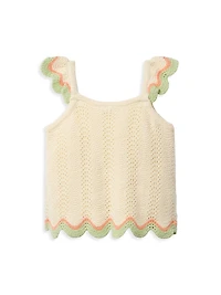 Little Girl's 2-Piece Crochet Scallop Shorts Set