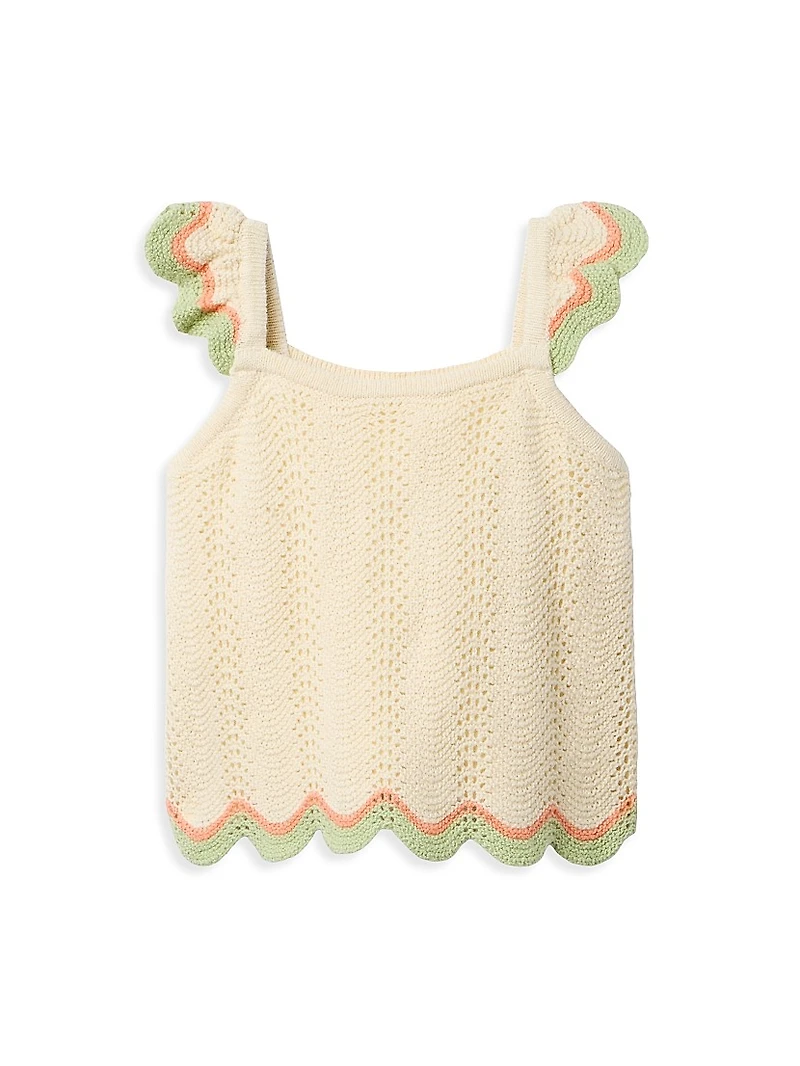 Little Girl's 2-Piece Crochet Scallop Shorts Set
