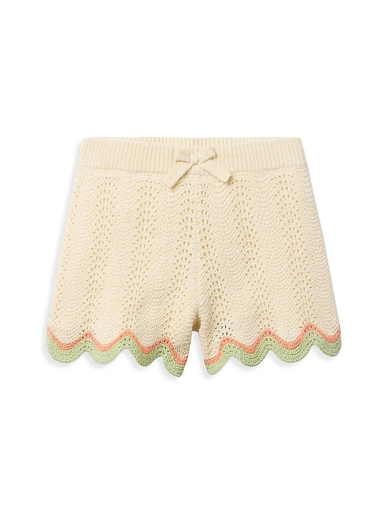 Little Girl's 2-Piece Crochet Scallop Shorts Set