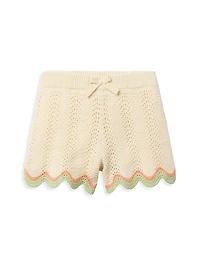 Little Girl's 2-Piece Crochet Scallop Shorts Set