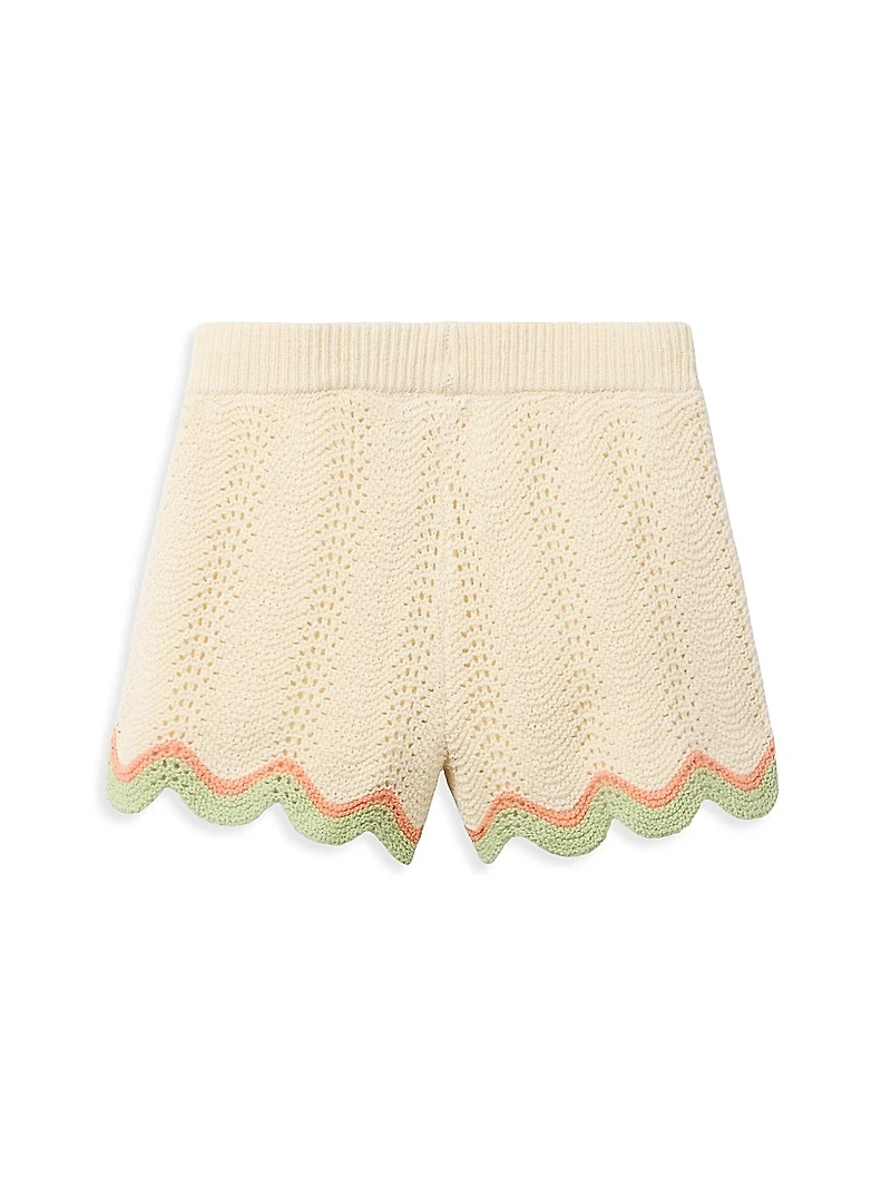 Little Girl's 2-Piece Crochet Scallop Shorts Set