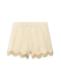 Little Girl's 2-Piece Crochet Scallop Shorts Set