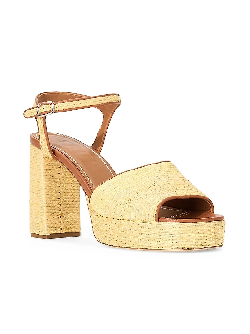 Jodie 100MM Raffia Block-Heel Sandals
