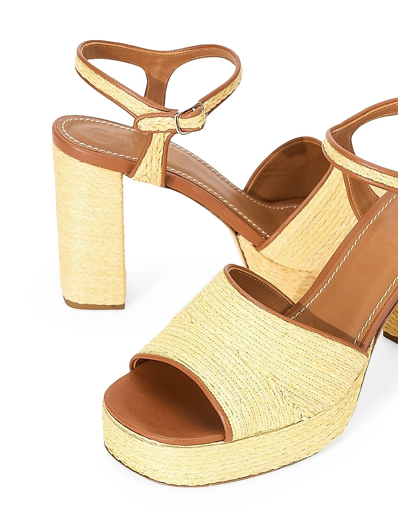 Jodie 100MM Raffia Block-Heel Sandals