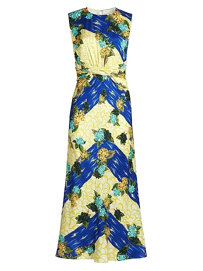 Paw25 Gwen Floral Silk Sleeveless Midi-Dress