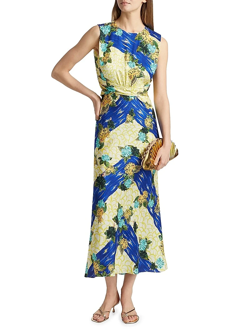 Paw25 Gwen Floral Silk Sleeveless Midi-Dress