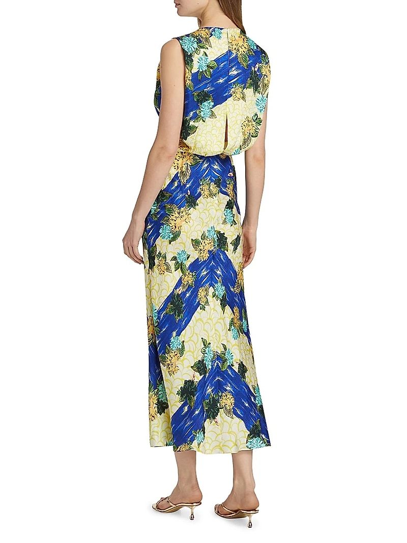 Paw25 Gwen Floral Silk Sleeveless Midi-Dress
